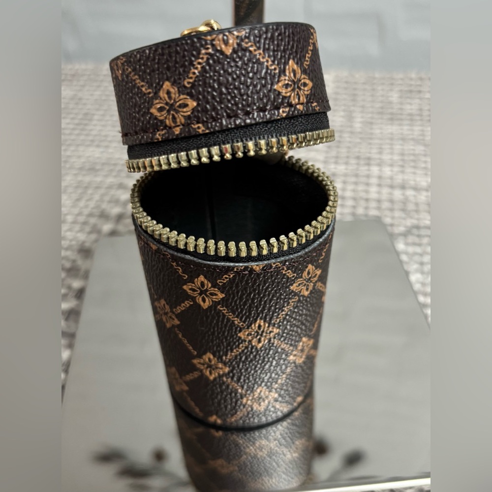 Designer Inspired Brown & Tan Floral Keychain Pouch [Bag Charm] - NEW - Picture 3 of 3